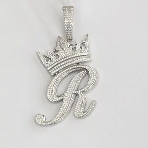 925 Sterling Silver Moissanite Diamond Crown Letter R Pendant